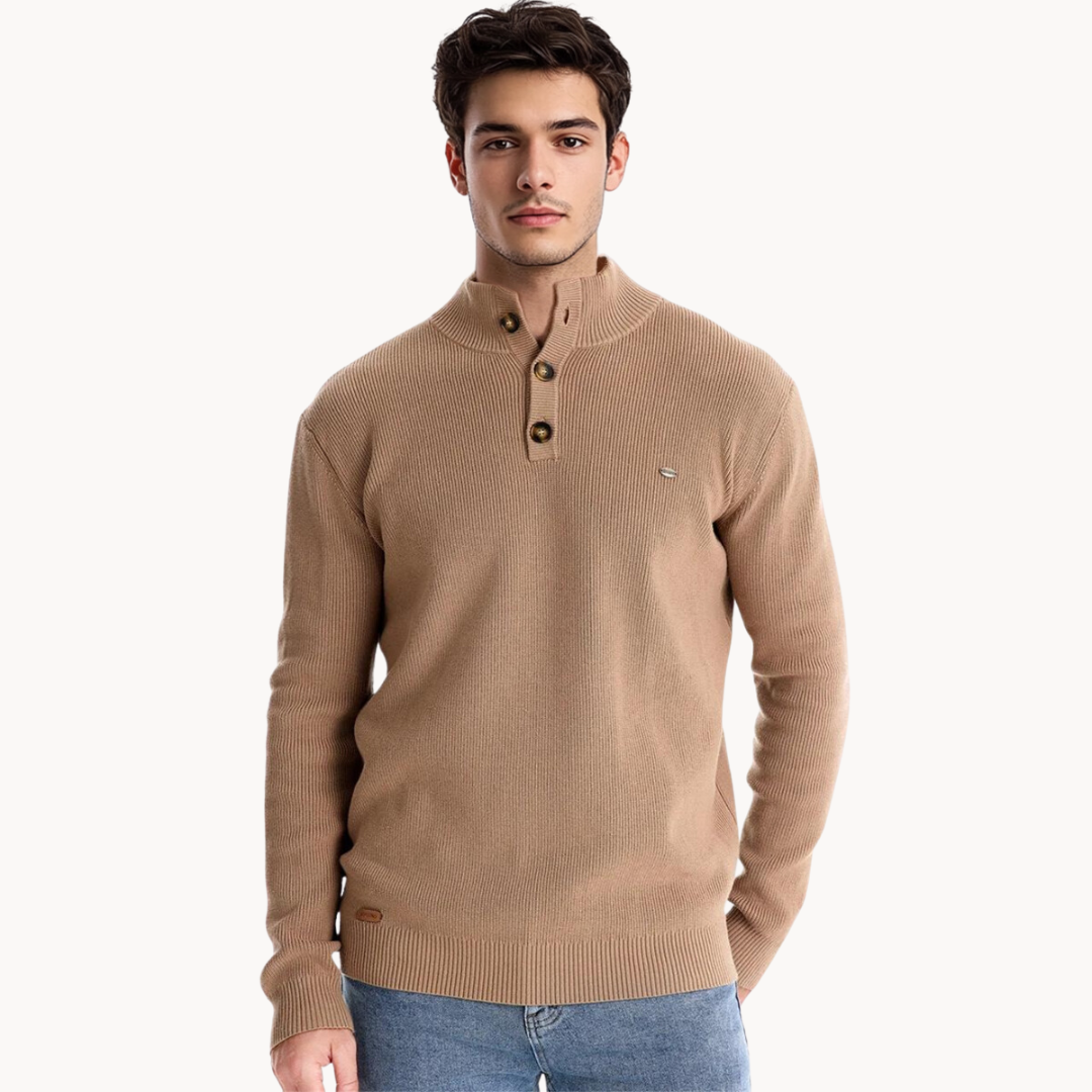 Ashton Button Mockneck Sweater | Rizi