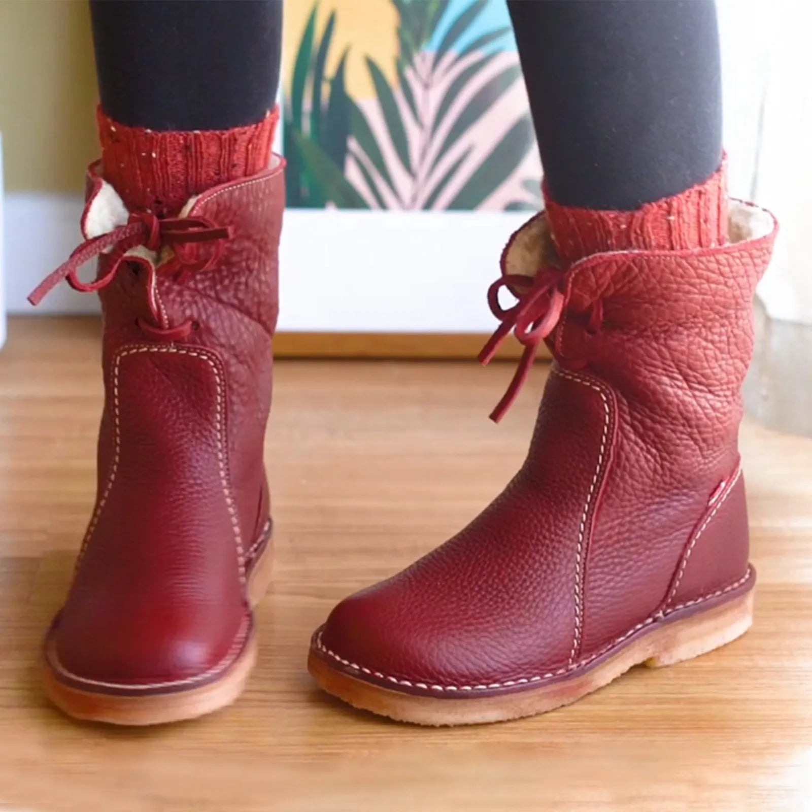 WATERPROOF LEATHER POLAR BOOTS WITH WOOL LINING | Rizi